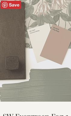 some paint swatches are sitting on top of a table with the words sww evergreen edge