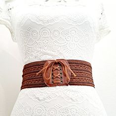 Boho Retro Cottagecore Wide Brown Woven Waist Corset Cinch Vegan Leather Obi Wrap Statement Belt, New No Tags Laces Up In The Front Versatile, Cinches Your Silhouette Brown Elastic Woven Stretchy Fabric Material Fits Waist Sizes 26" To 38" (Size S Up To A Size L) Pet & Smoke Free Environment, Offers Welcomed, Fast Shipping! Check Out My Closet For Many More Belts, Jewelry & Accessories! Western, Boho, Bohemian, Festival, New Nwt Statement Belt Zb1289-0824 Fitted Brown Corset Belt For Festivals, Crochet Corset Belt, Hip Accessories, Retro Cottagecore, Statement Belt, Waist Corset, Fringed Belt, Boho Belts, Bohemian Festival