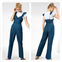 Express Size 8 Denim Jumpsuit Zipper Closure Ruffled Details Nwot Jumpsuit Express, Blue Fitted Mid-rise Denim Jumpsuit, Cheap Medium Wash Button-up Denim Jumpsuit, Medium Wash Mid-rise Cotton Denim Jumpsuit, Denim Blue Non-stretch High Waist Denim Jumpsuit, Non-stretch Denim Jumpsuit With Button Closure, Denim Jumpsuit, Boot Cut, Pant Jumpsuit