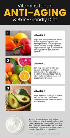 Vitamins for an anti-aging and skin friendly diet | Anti aging vitamins, Anti aging food, Natural anti aging Food Health Benefits, Anti Aging Vitamins, Anti Aging Food, Anti Aging Tips, Holistic Medicine, Skin Care Remedies, Vitamin A, Anti Aging Skin Products, Fruits Vegetables