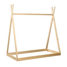 a wooden frame for a swing set on a white background with no people around it