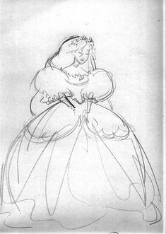 a black and white drawing of a woman in a dress