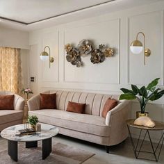 a living room with two couches and a coffee table in front of a window