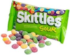 skittles sour gummy candies are on display