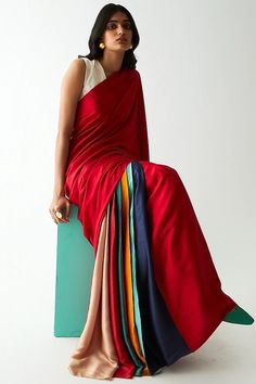 Kshitij Jalori, Striped Saree, Draped Saree, Set Saree, Saree Gown, Drape Saree, Red Saree, Indian Fashion Designers, Saree Online