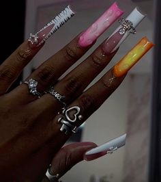 @hearts2kaylaa #nails #nailart #nailsofinstagram #naildesign #nailstagram #nailsoftheday #nailartideas #multicolor Acrylic Nail Inspo Square, Long Exotic Nail Designs, Multi Color Nails, Color Nails