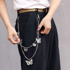 Item Type: Belt Material: Metal Color: Silver Long Chain Length: 60 cm / 23.62 inch Short Chain Length: 54 cm / 21.26 inch Package Includes: 1 x Pc Concert Tips, Trouser Chain, Butterfly Belt, Butterfly Pants, Pants Chain, Jeans Chain, Pant Chains, Biker Jeans, Rock Jewelry