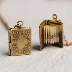 Book Locket Necklace, Engraved Locket, Silk Purse, Book Locket, Personalized Book, Gold Engraving, Miniature Books, Proposal Gifts, Bookish Gifts