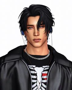 a man with black hair and piercings wearing a leather jacket is looking at the camera