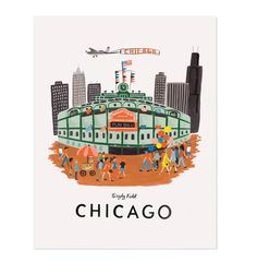 a chicago greeting card with an illustration of the wrigley field