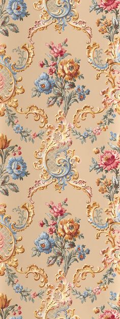 an ornate wallpaper with flowers and leaves