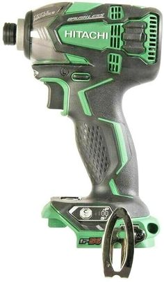 a green and black cordless drill is on a white background