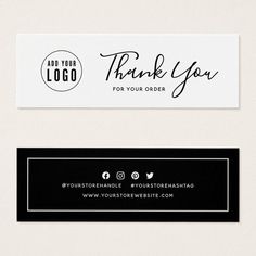 a black and white business card with the words thank you