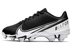 the nike vapor vapor football shoe is shown in black, white and silver colors with an upper