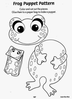 frog puppet pattern for children to color and cut out from paper with the words frog on it