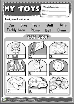 a worksheet for kids to learn how to play with toys