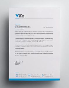 a blue and white letterhead on top of a piece of paper with the word logo