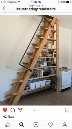 the stairs are made out of wood and have been built into the wall to allow storage space