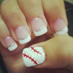 My nails for prom for my baseball boy ♡ Baseball Nail Designs, Baseball Nails, Nail Art Cute, Sports Nails, Anaheim Angels, Nails Blue, Cute Nail Designs, Fancy Nails