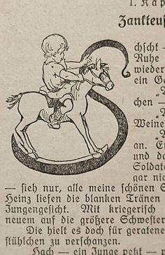 an old manuscript with a drawing of a man on a horse and the text in german