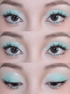 Mint Green Eye Makeup, Mint Green Eyeshadow Looks, Mint Green Makeup Looks, Mint Eyeshadow Looks, Mint Green Eyeshadow, Aquamarine Makeup, Mint Green Makeup, Pastel Eye Makeup, Romantic Goth Makeup