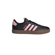 Brand New With Box Comfortable Whole Day/Stylish Black/ Pink Leather & Suede Upper In A Sneaker Style With A Round Toe Lace Up Front Iconic Adidas 3 Stripe Detail Padded Collar And Tongue Smooth Lining With A Padded Insole Vulcanized Midsole Durable Rubber Outsole Adidas Vl Court, Pretty Shoes Sneakers, Sneaker Style, Sophomore Year, Shoe Inspo, Pink Adidas, Pink Shoes, Pretty Shoes, Pink Leather