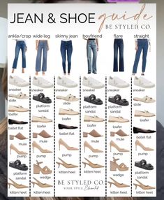 Celana Jins Wanita, Shoes To Wear With Jeans, Jeans And Shoes, Shoe Guide, What Shoes To Wear, Colour Combinations Fashion, Color Combos Outfit, Fashion Capsule Wardrobe, Fashion Vocabulary