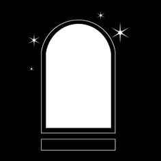 a black and white image of a window with stars around it in the dark night