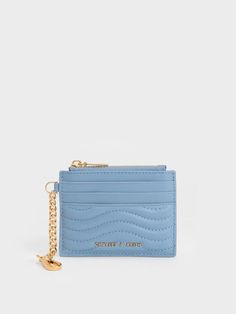 Light Blue Aubrielle Stitch-Trim Zip Card Holder Mini Essentials, Corporate Wardrobe, Charles And Keith, Trim Design, Key Pouch, Charles Keith, Minimal Style, Eco Conscious, Sustainable Materials