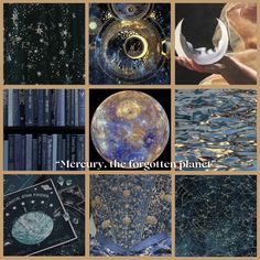 the collage shows many different images with stars and moon designs on them, as well as books