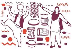 an image of a man and woman with various objects in the shape of a circle