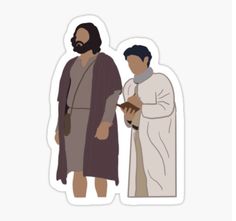 two men standing next to each other in front of a white background with the words jesus and