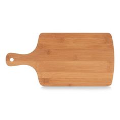 an empty cutting board with a wooden handle