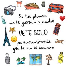 the words are written in different languages and have pictures of travel related objects on them