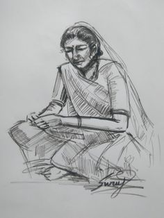 a drawing of a woman sitting on the ground