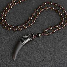 Natural Stone and Obsidian Viking Wolf Tooth Necklace - Norse Spirit Ice Chain, Wolf Tooth Necklace, Black Obsidian Necklace, Wolf Tooth, Wolf Teeth, Obsidian Necklace, Necklace Chain Types, Lucky Jewelry, Wolf Necklace