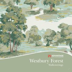 a painting of trees and water in the background with text that reads, westbury forest wallpapers