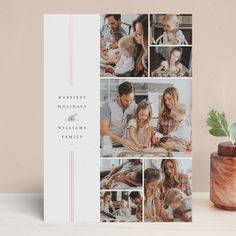 a family holiday card with photos and the words happy holidays written in white on it