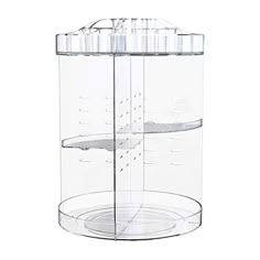 a clear plastic container with two shelves on it