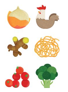 an image of different foods that are in the shape of animals and birds on a white background