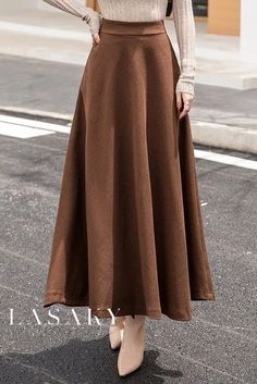 Lasaky - Chic and Versatile High-Waisted A-Line Skirt for Trendy Casual Ensembles Brown Skirt Outfit, Long Skirt Winter, Long Wool Skirt, Fairy Skirt, Office Dresses For Women, Rock Outfit, Skirts Midi High Waisted, Skirt Maxi, Brown Skirts