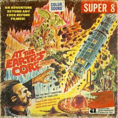 an advertisement for the movie at the earth's core, featuring a giant monster attacking a man