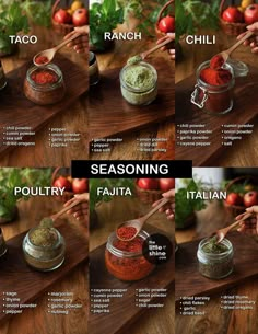 a series of pictures showing different types of seasoning