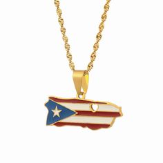 Puerto Rico Flag Map Necklace Puerto Rico Map, Map Jewelry, Pride Support, Puerto Rico Flag, Map Pendant, Country Wear, Map Necklace, Necklaces Gold, Jewelry Manufacturers