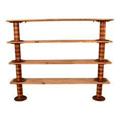 three wooden shelves are stacked on top of each other, with one shelf in the middle