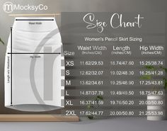 This is a size chart for the MWW On Demand Women's Pencil Skirt AOP.  Chart includes shirt measurements in both imperial (inches) and metric (centimetres) for international customers. This is an INSTANT DIGITAL DOWNLOAD - no physical item will be sent to you.  You will receive 1 high resolution JPG file. The image is ready to use with no watermarks or branding.  🚩Terms of use: ✅You are welcome to use this size chart in your own shop as part of your listing whether on Etsy or another digital platform. 🚫You are not permitted to resell or share this image with anyone else, either edited or in original format. Please note: Copyright does not transfer with the purchase of this image. MocksyCo retains the Copyright. Skirt Measurement Chart, Skirt Measurements Chart Women, Uk Measurement Chart For Women, Standard Measurements Chart For Women, Long Skirt Technical Drawing, Skirt Measurements, Measurements Chart, Print Mockup, Womens Pencil Skirts