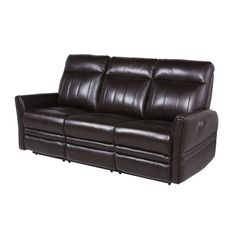 a brown leather couch with two reclinings on it's legs and arms