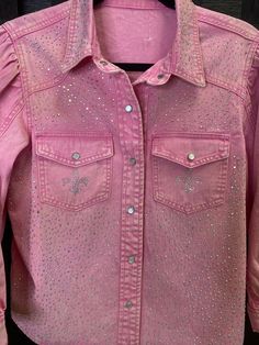 Custom Bling denim top/jacket with AB Rhinestones to elevate your style Bling Denim, Rhinestone Shirt, Bling Jeans, Bling Design, Rhinestone Shirts, Custom Bling, Costume Inspo, White Rhinestone, Jean Top