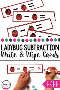 ladybug subtraction write and wipe cards with free printables for kids