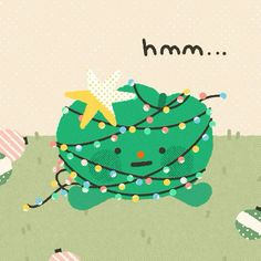 an illustration of a green cactus with christmas lights on it's head and the words hum